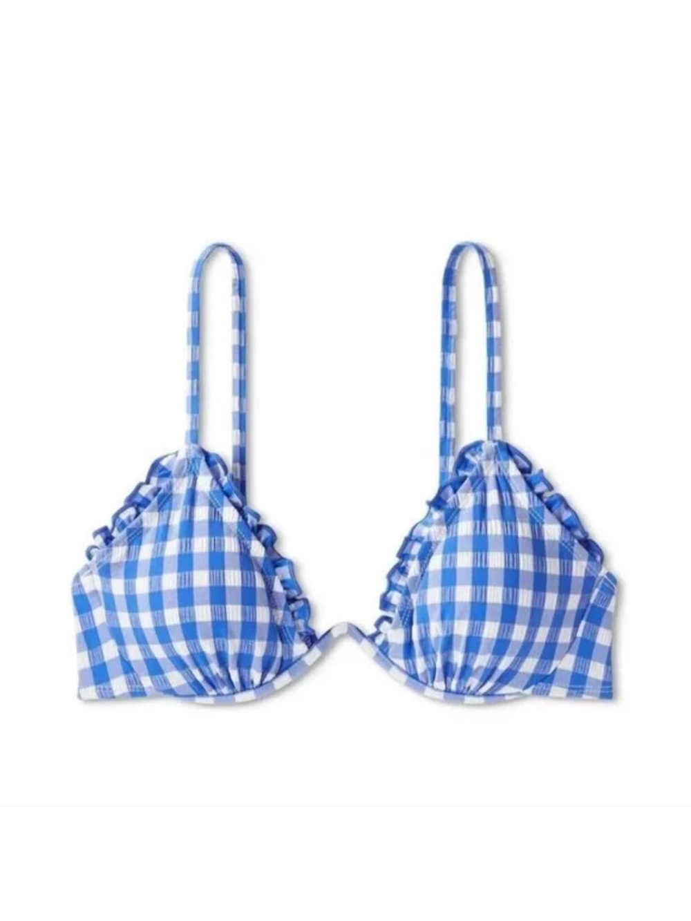 XS wild fable Blue and White Gingham Ruffle Bikini Top with underwire